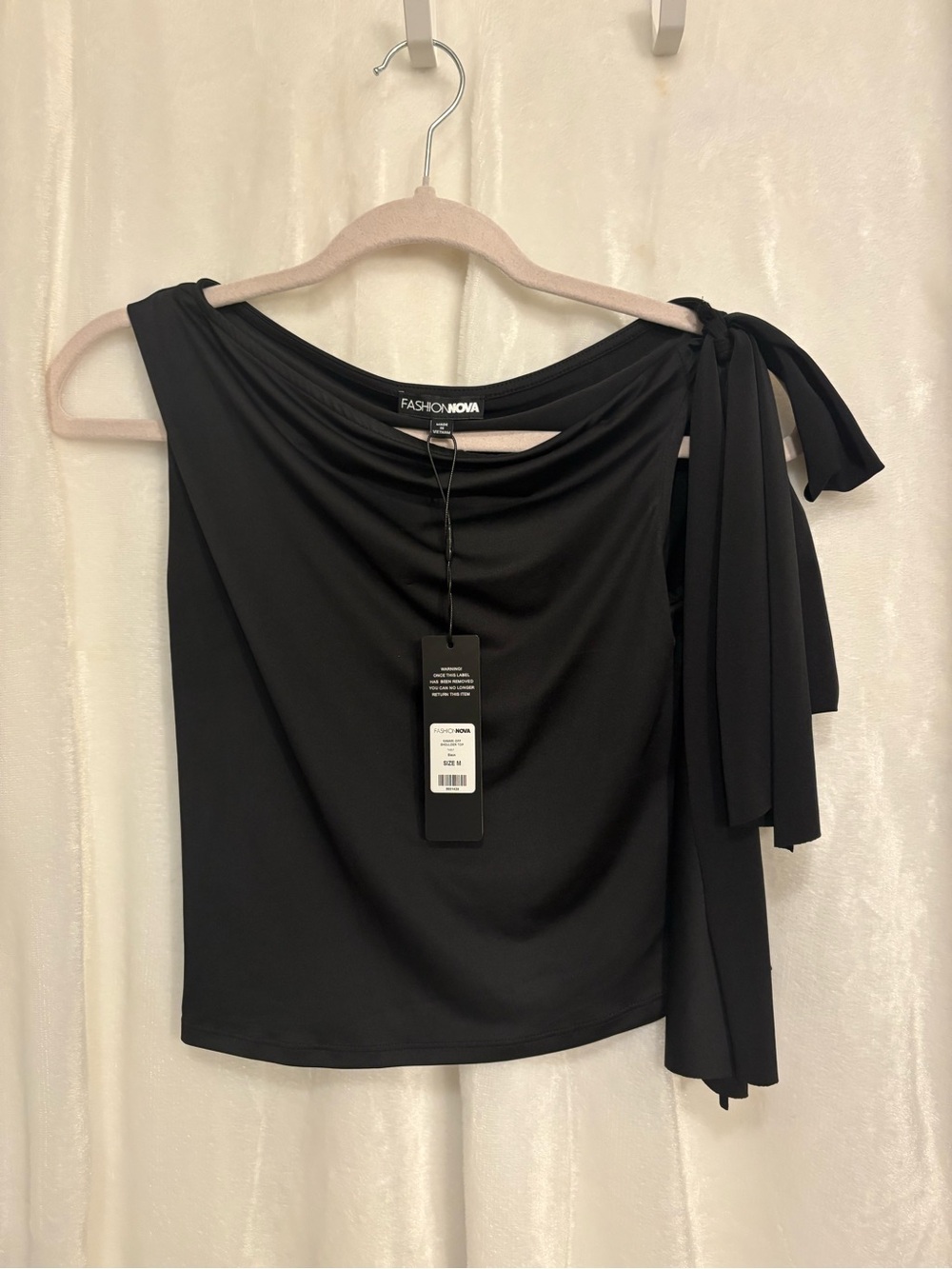Fashion Nova Black One-Shoulder Tie Detail Camisole